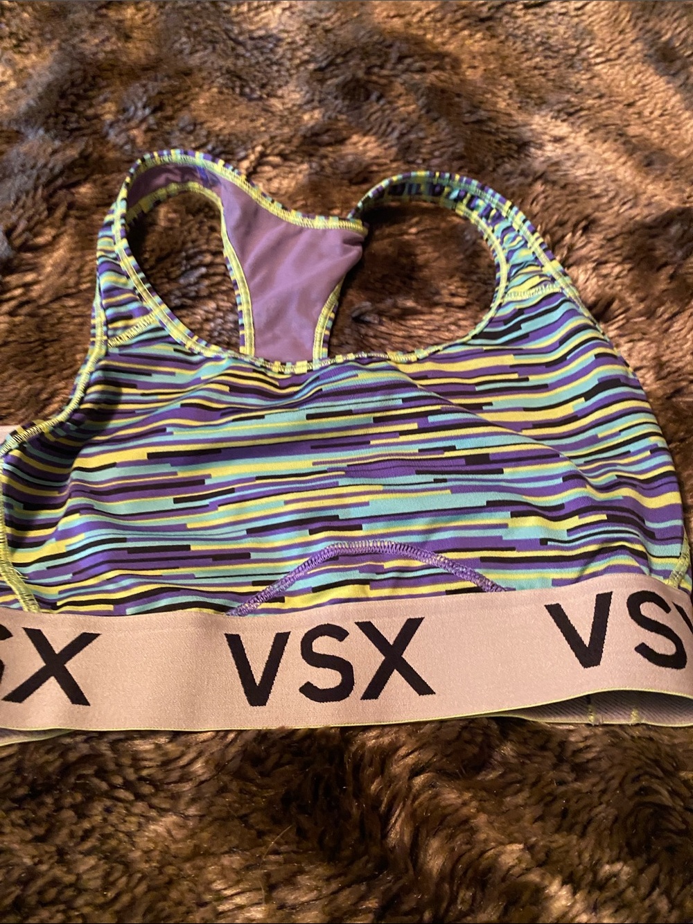 VSX Purple Multi-Stripe Racerback Swim Top with Logo Band